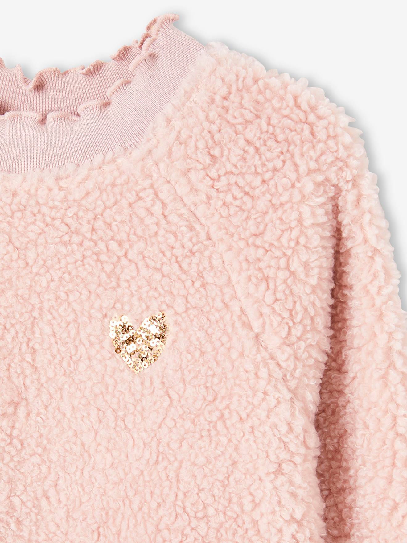 Sweat en sherpa fille finitions fantaisie beige