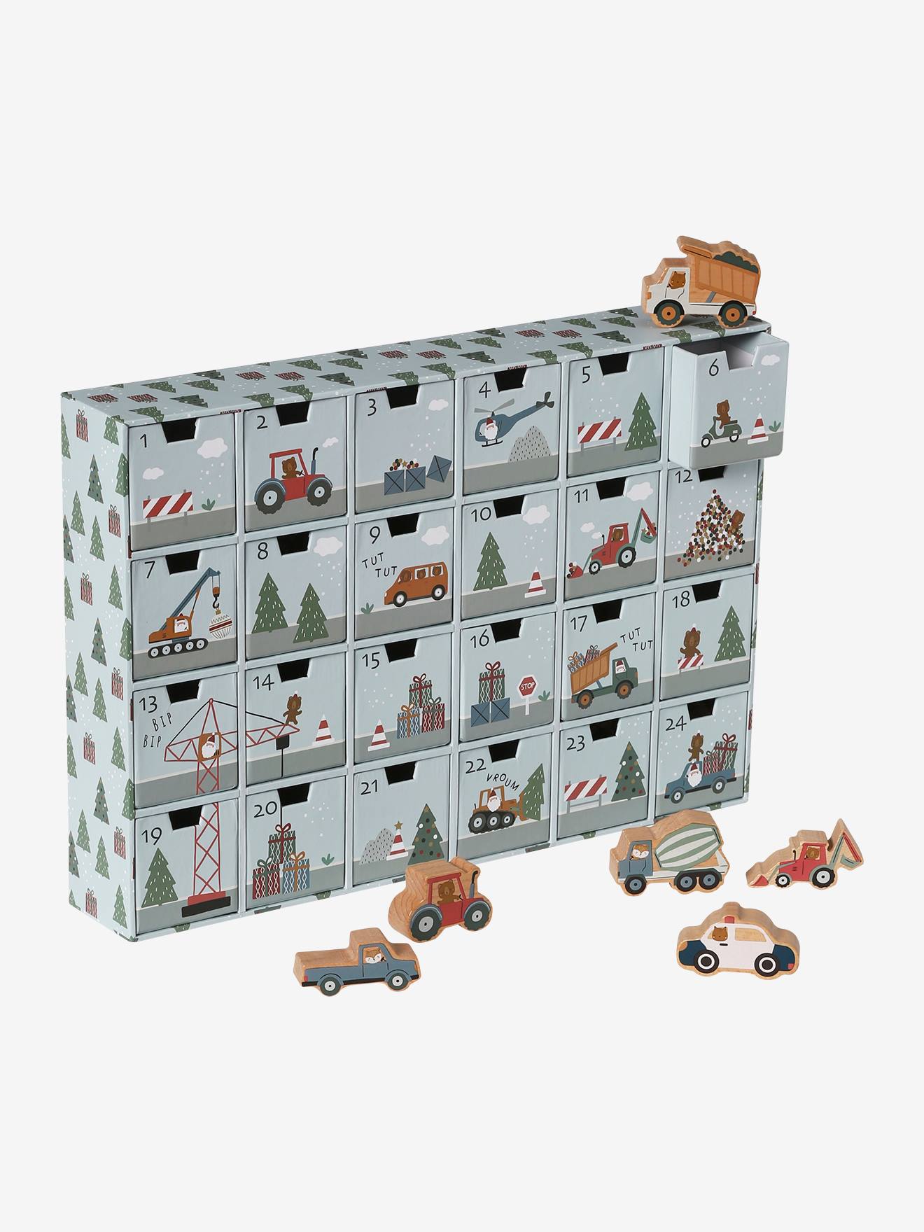 Calendrier de l'Avent avec jouets en bois FSC® véhicules