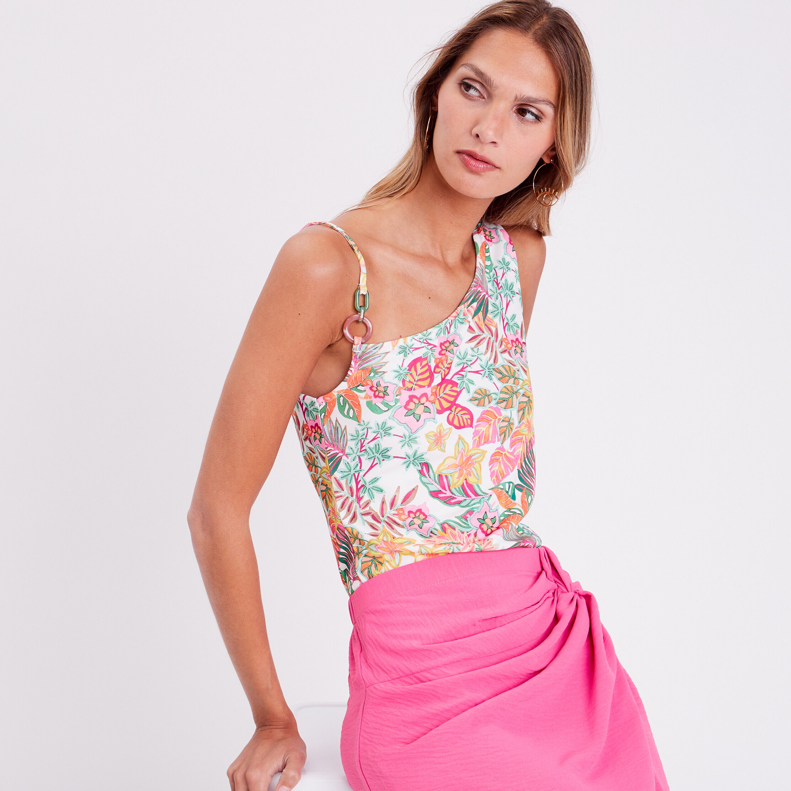 Débardeur asymétrique blanc femme | Cache Cache