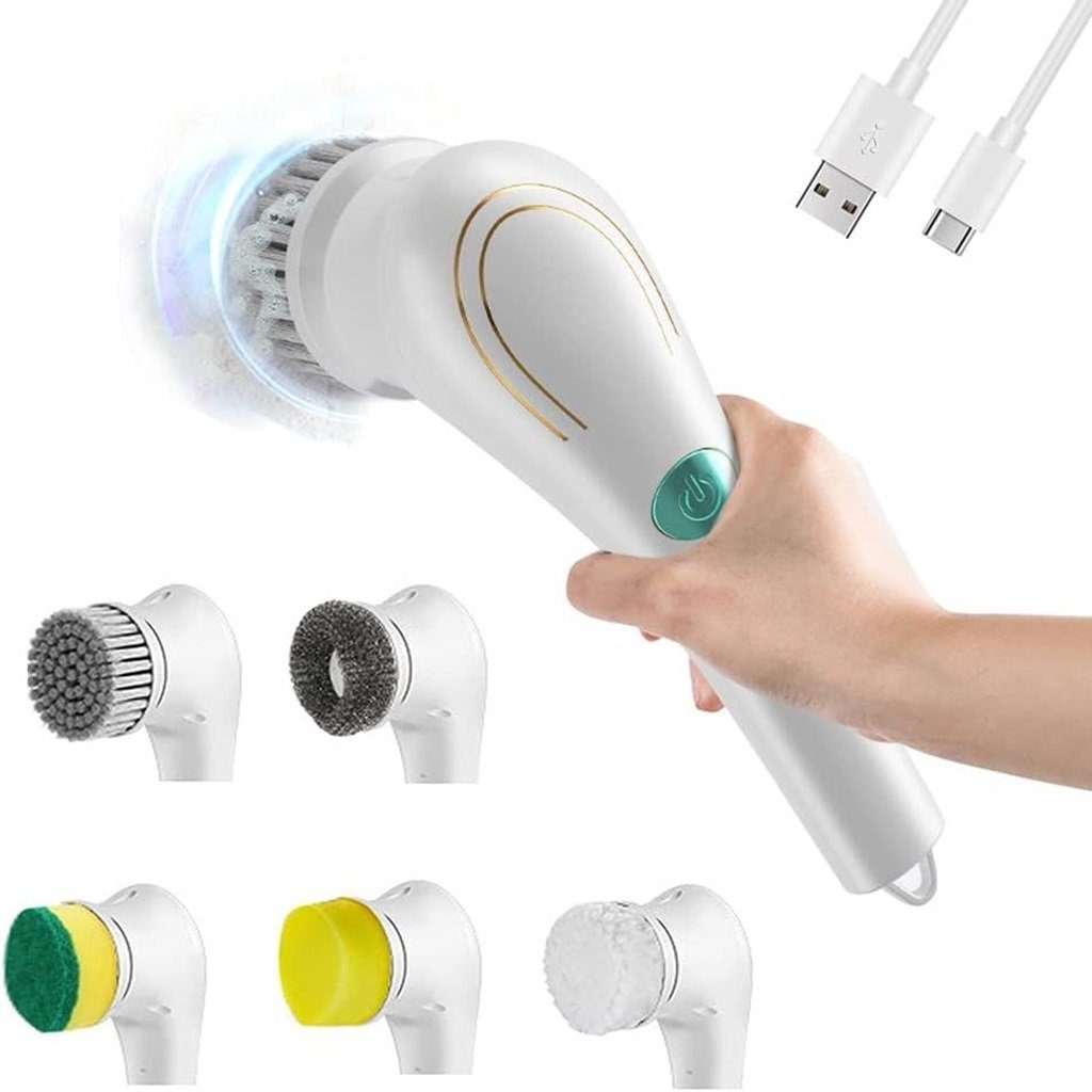 DOPWii Reinigungsbürsten-Set Elektrische Reinigungsbürste, Scrubber 360° mit 5 Ersatzbürsten