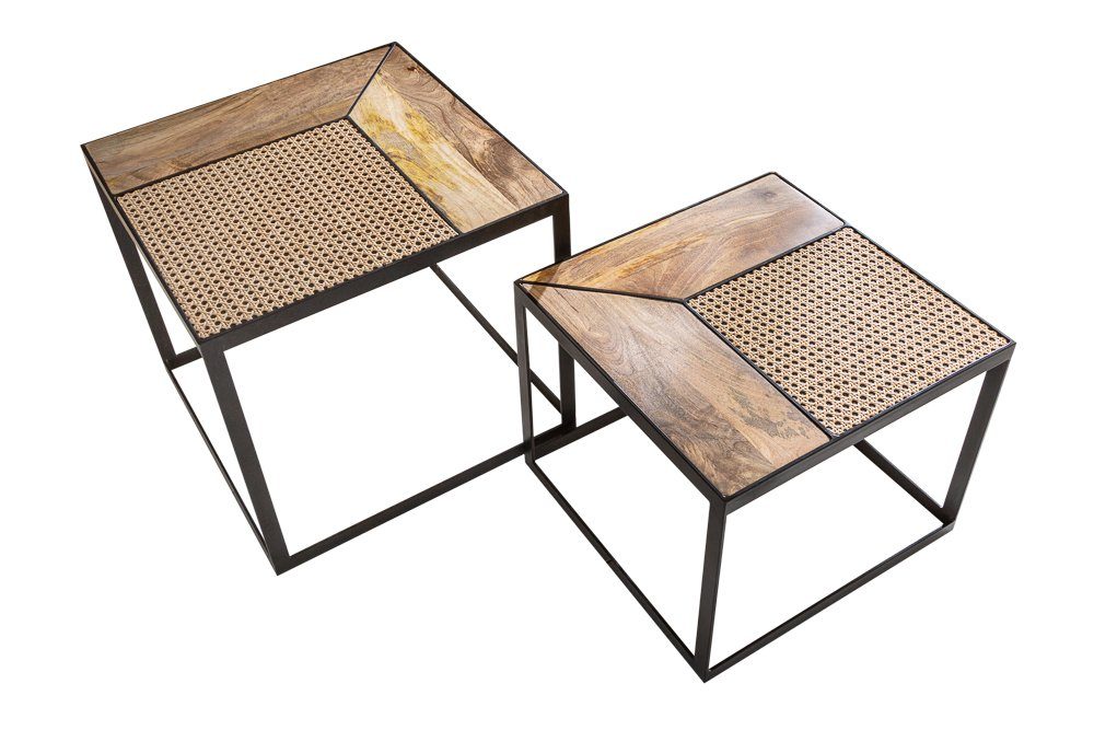 riess-ambiente Couchtisch VIENNA LOUNGE 50cm natur / schwarz (Set, 2-St), Wohnzimmer · Massivholz · eckig · Rattan · Wiener Geflecht · Design