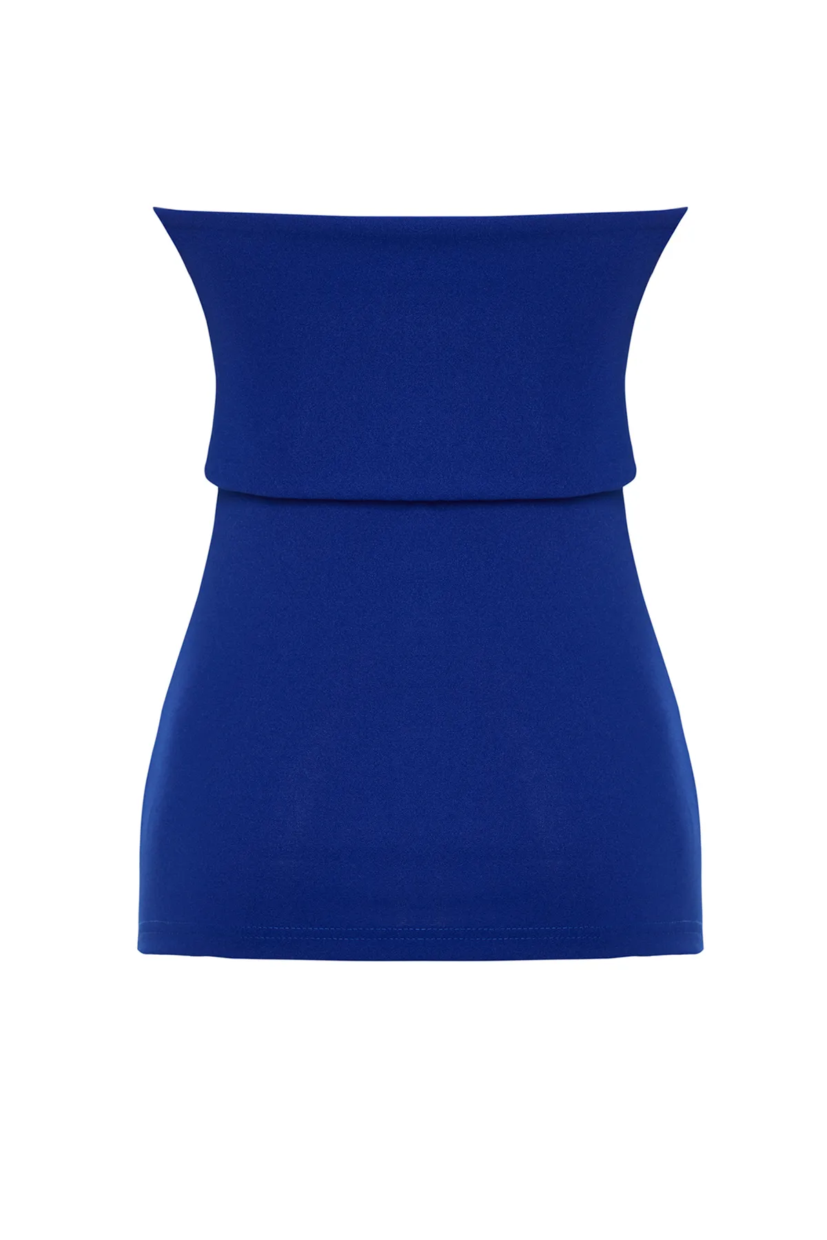 Trendyol Collection  Saks Krepp-Strickbluse mit trägerlosem Kragen und seitlichem Reißverschluss TWOSS23BZ00928