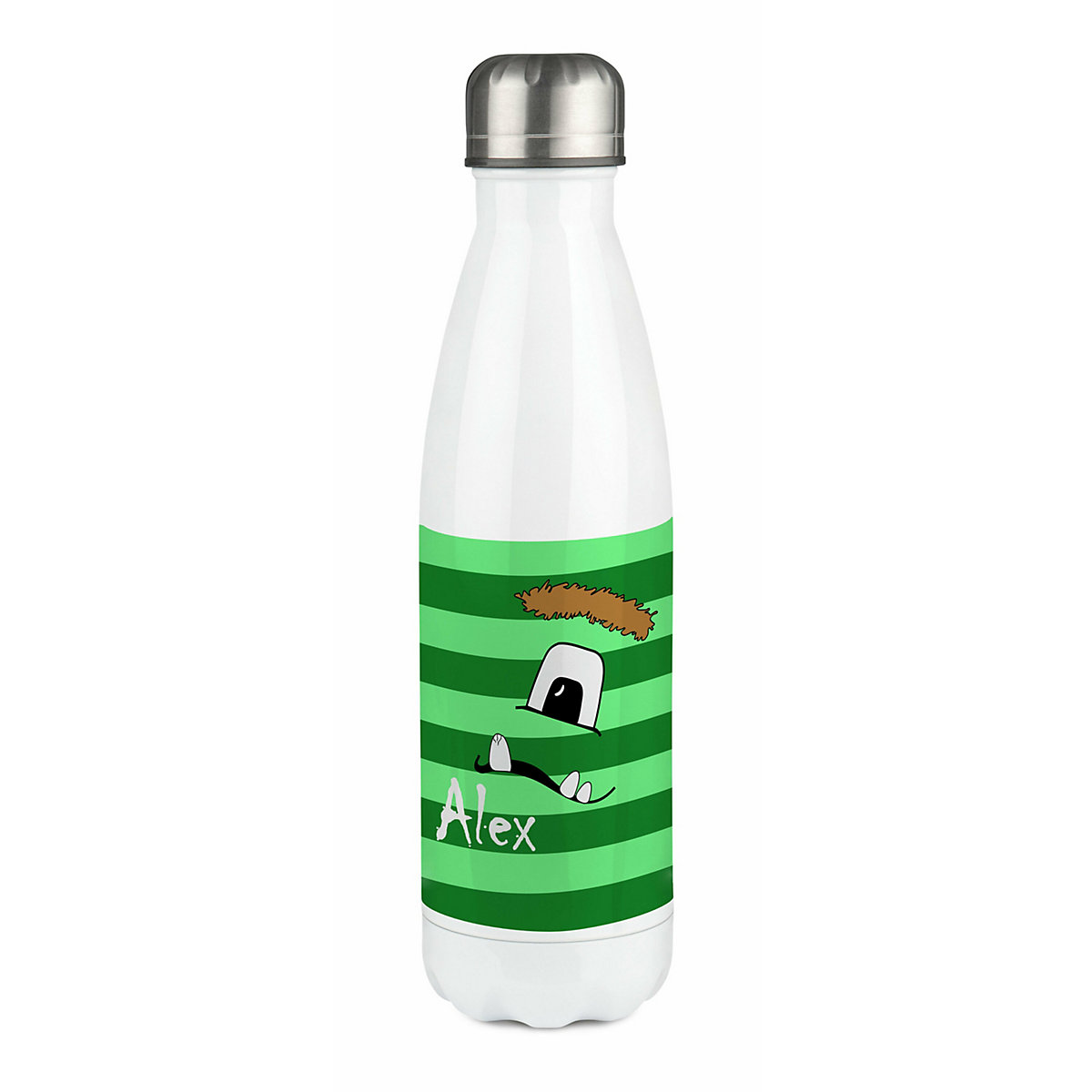 Edelstahl Kinder Thermoflasche / Trinkflasche bunt Monster Streifen Farbe grün Spülmaschinenfest, Auslaufsicher, Bruchfest, Doppelwandig, Für Heißgetränke geeignet, Mit Deckel, Isoliert