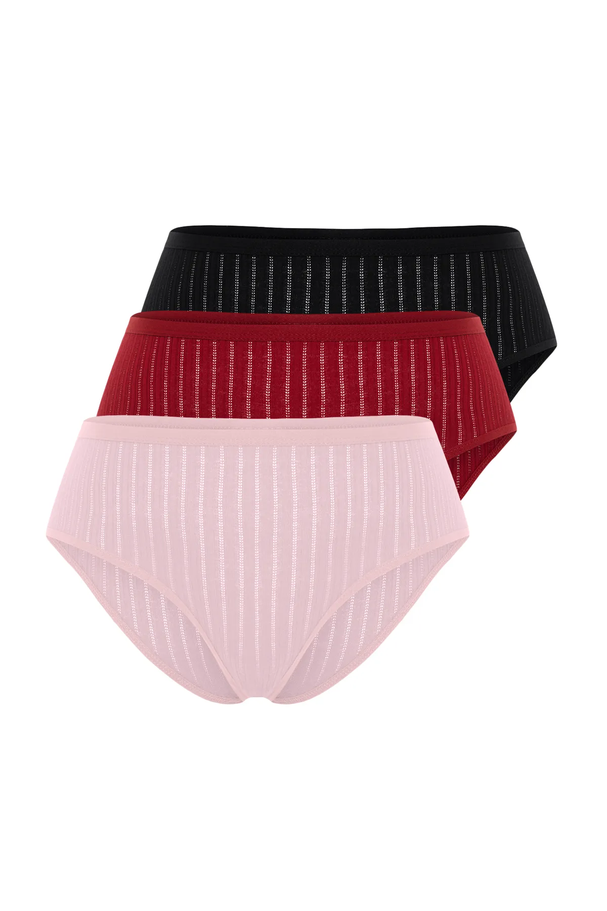 Trendyol Collection  Mehrfarbige Hipster-Strickhöschen aus Baumwolle mit Lochmuster im 3er-Pack THMSS24KU00026
