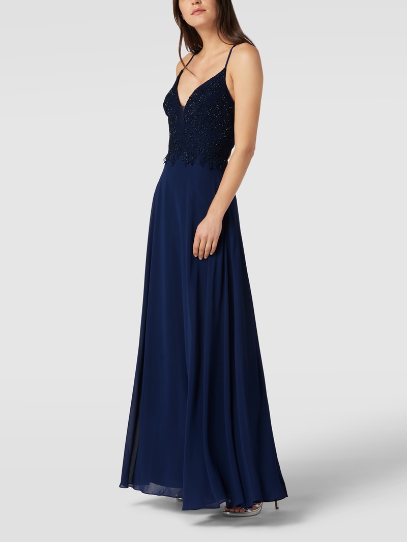 Midikleid mit Zierbesatz in dunkelblau