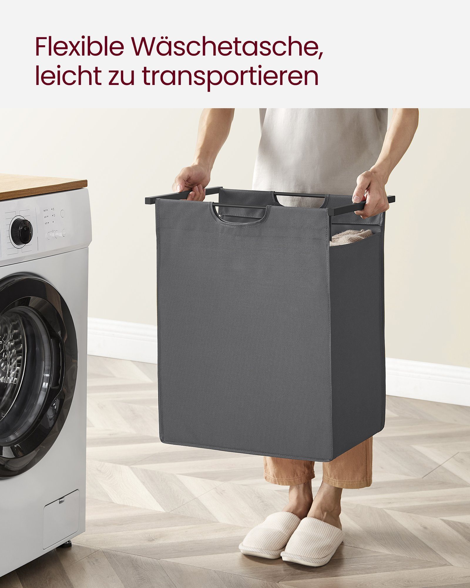 VASAGLE Wäschekorb, mit Ablage, Wäschesack abnehmbar, Metallrahmen, 65 L