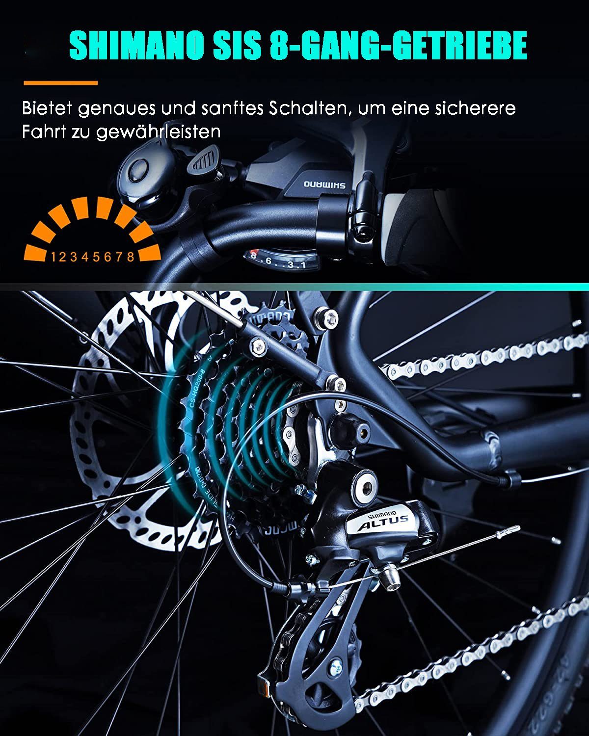 Fangqi E-Bike 28Zoll E-Citybike,SHIMANO 8 Gang,250W Bafang Mittelmotor,13AH AKKU, 8 Gang shimano, Kettenschaltung, Mittelmotor, (Hydraulische Scheibenbremsen vorne und hinten, Federdämpfung vorne, Sitzhöhe einstellbar), Retro-Gepäckträger