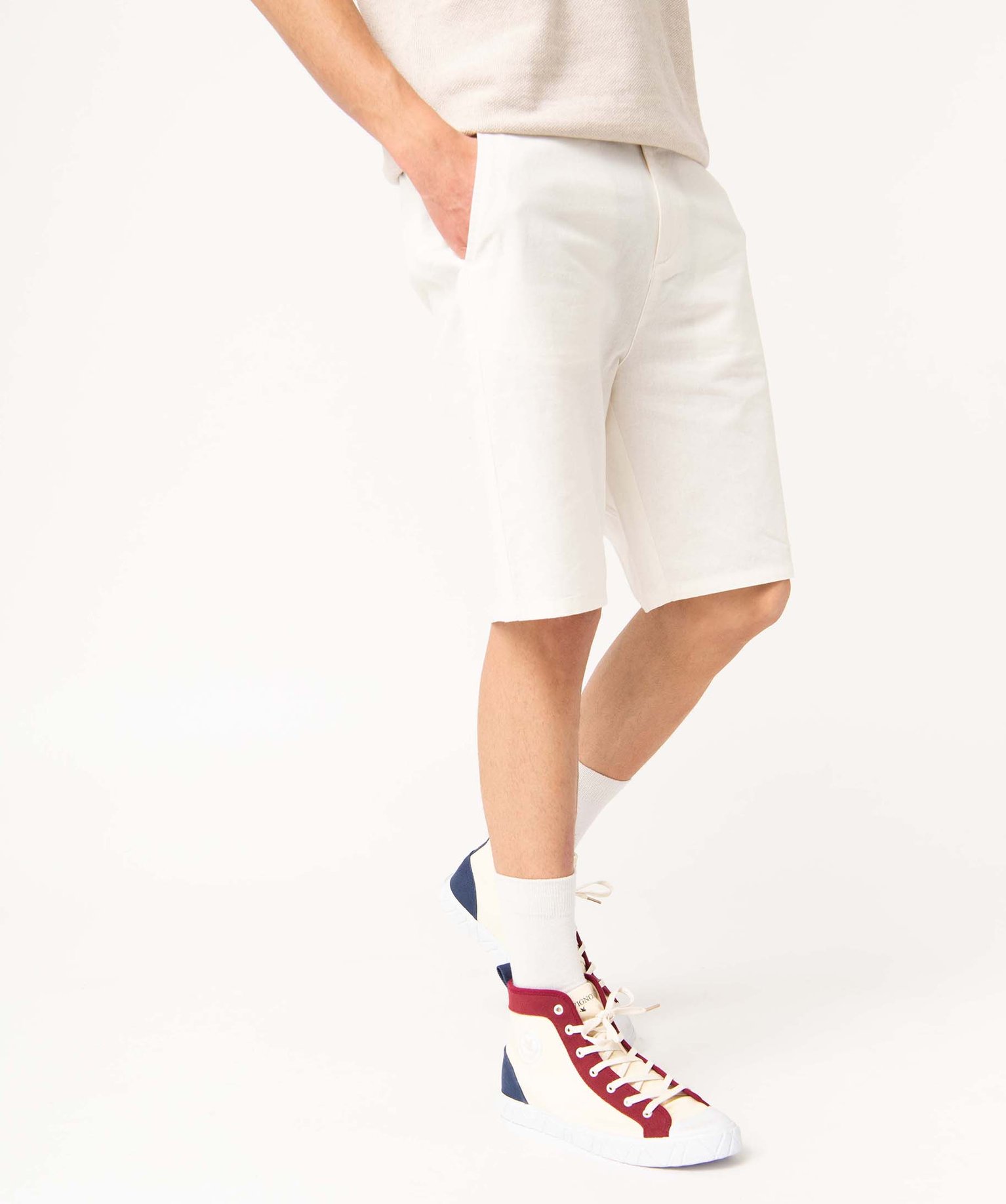 Bermuda homme coupe chino en lin mélangé ecru | GEMO