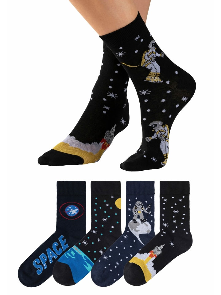H.I.S Socken in 2x blau-gemustert, 2x schwarz-gemustert günstig kaufen