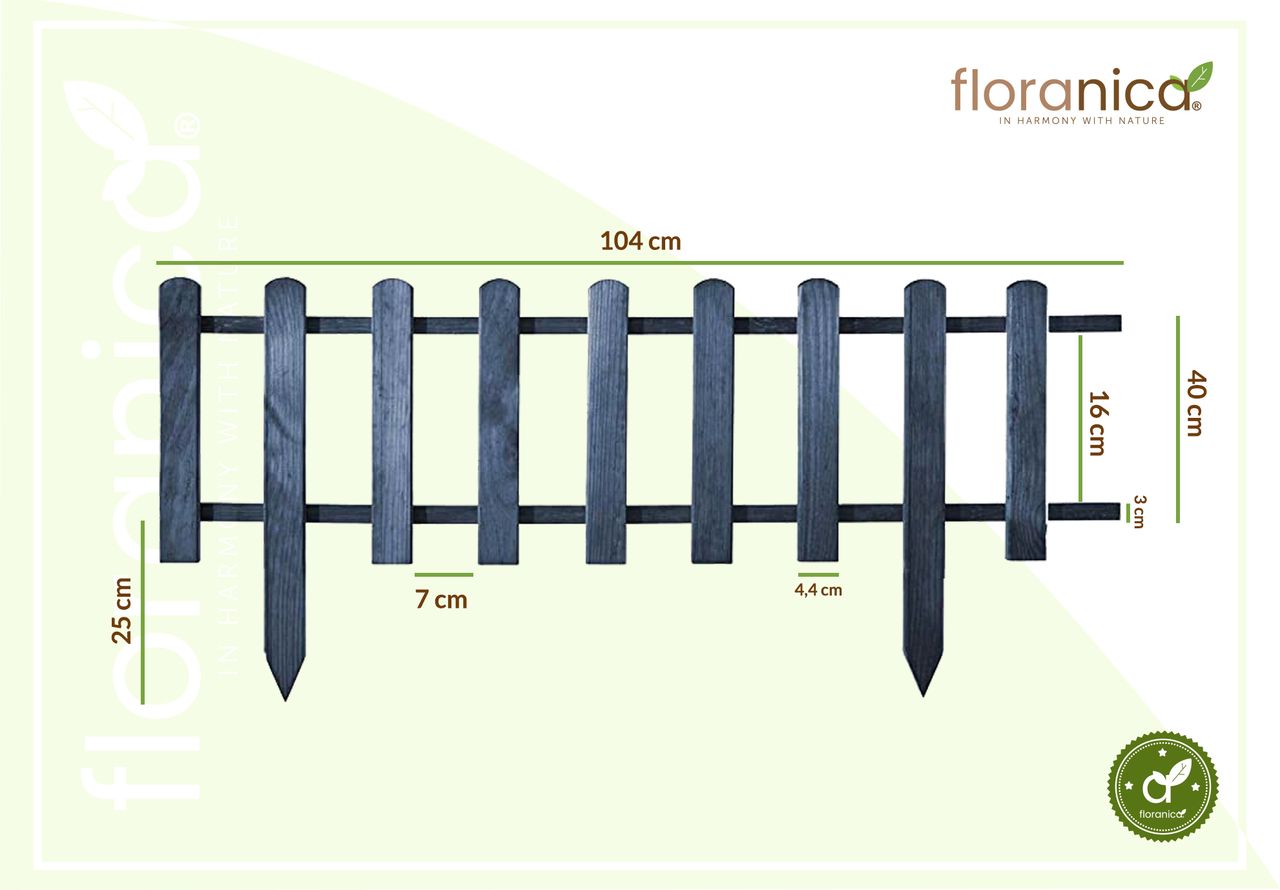Pemicont Floranica Vorgarten Gartenzaun aus Holz Vampir 1 STK 104cm Höhe 40cm Anthrazit Imprägnierter Kiefernholzzaun Dekorative Steckzaun für Blumenbeete Gemüsebeete Wegeinfassungen