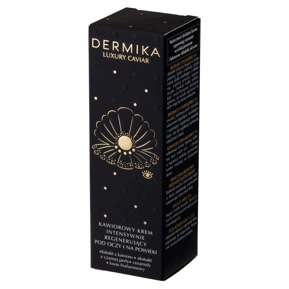„Dermika Luxury Caviar“ intensyviai regeneruojantis ikrų kremas akims ir vokams.