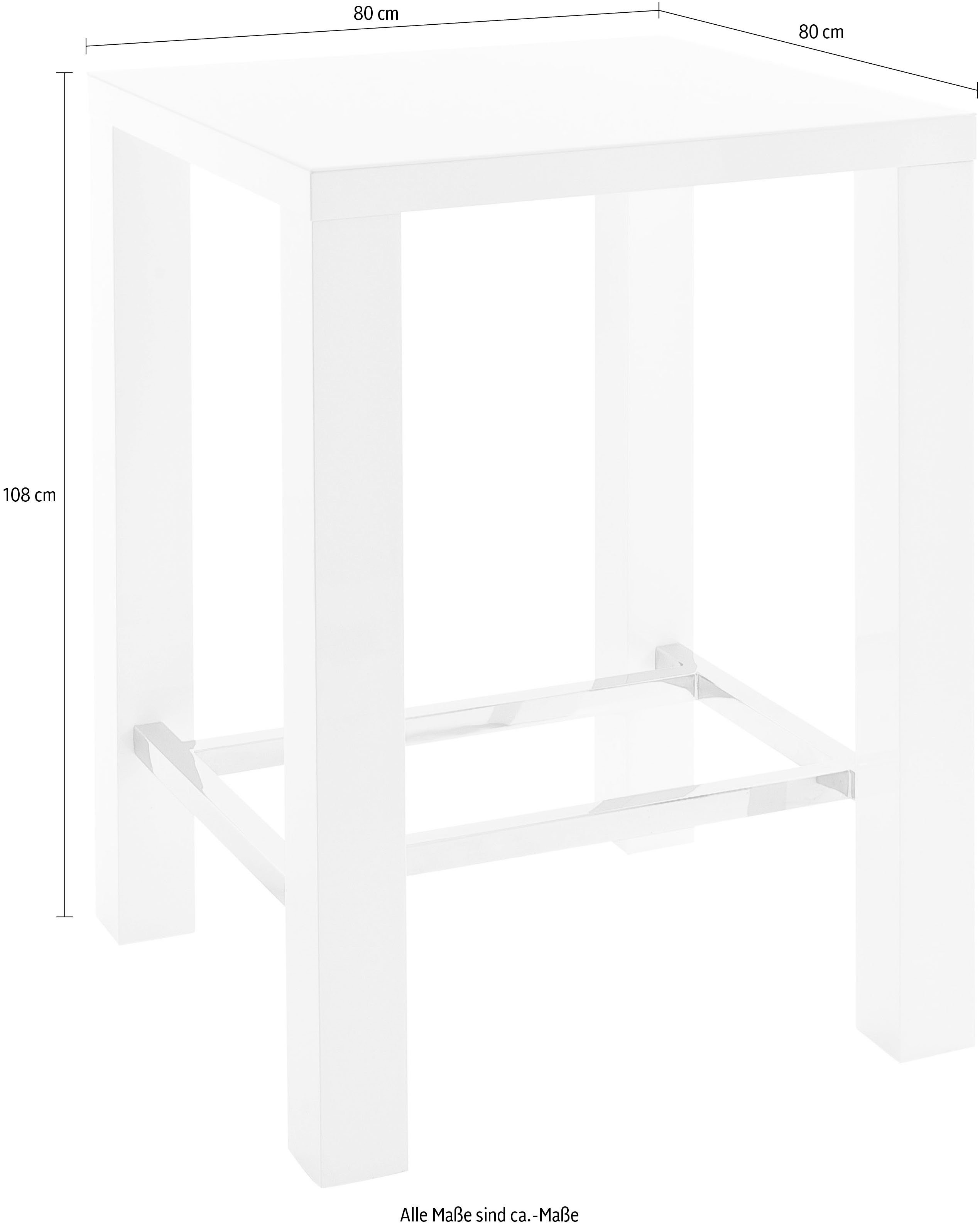 MCA furniture Bartisch Jam, Bartisch weiß hochglanz, Küchentisch, Stehtisch mit Sicherheitsglas