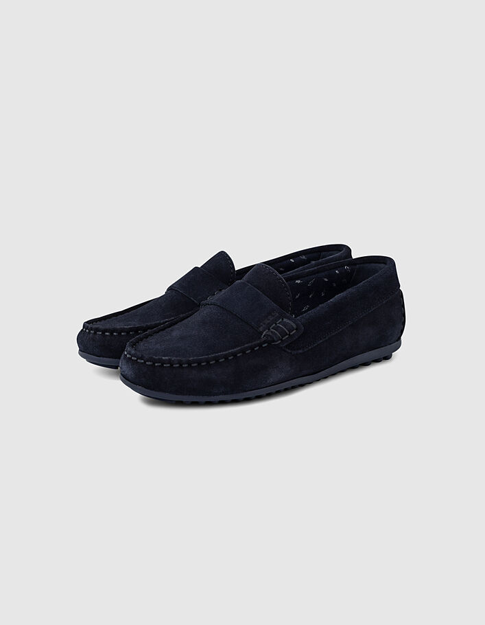 Mocassins navy en cuir velours garçon
