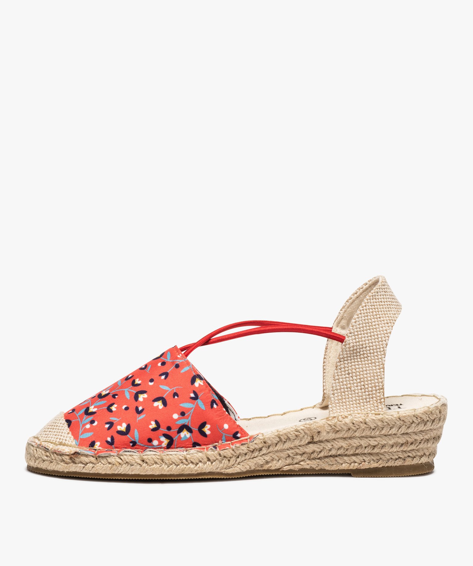Sandales femme en toile à talon compensé – Terre de Marins rouge | GEMO