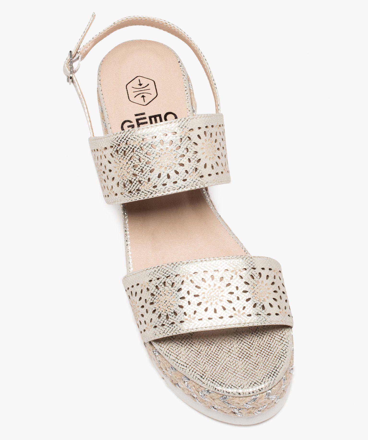 Sandales femme compensées à brides ajourées argent | GEMO