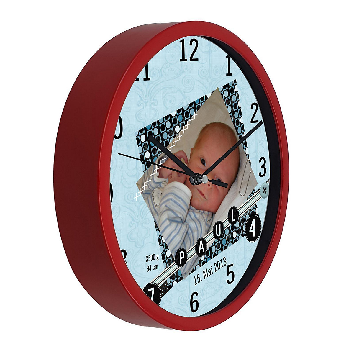 Kinder Wanduhr personalisiert mit Name Scrapbooking blau