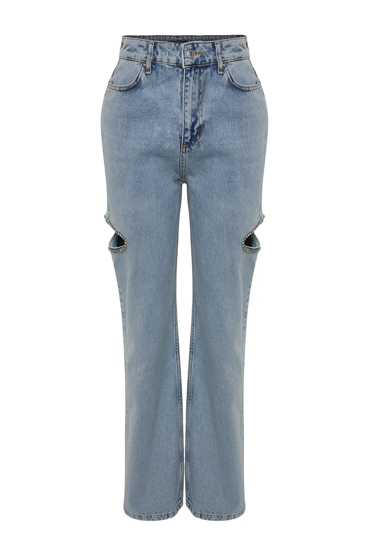 Trendyol Collection  Hellblaue Jeans mit Cut-Outs und Steindetails TPRAW23JE00010