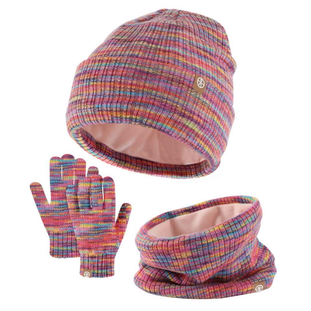 Blusmart Mütze & Schal 3in1 Kinder Wintermütze Schal Handschuhe Set (Winterhandschuh, 3-tlg., Strickmütze) Warmer dreiteiliger Alpaka-Outdoor-Anzug