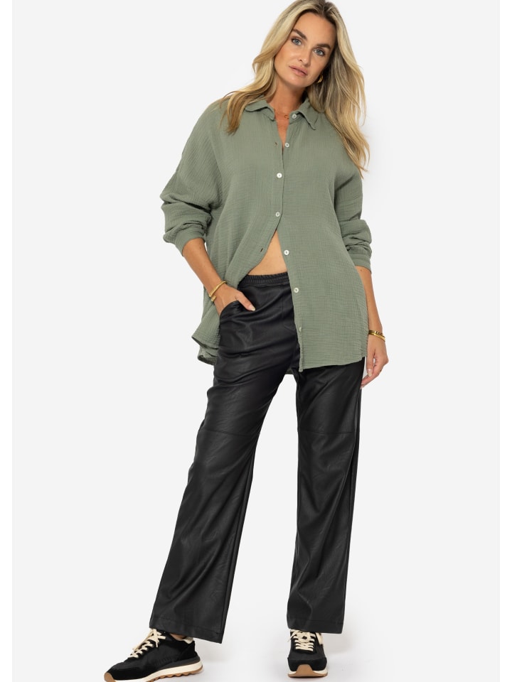 SASSYCLASSY Musselin Bluse im Regular Fit in Khaki günstig kaufen