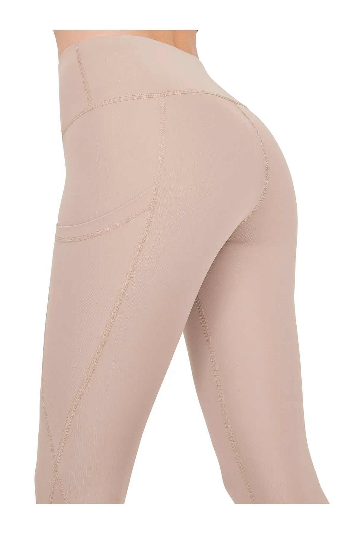 LOS OJOS  Beigefarbene, kompakte Sport-Leggings mit hoher Taille und doppelter Tasche für Damen