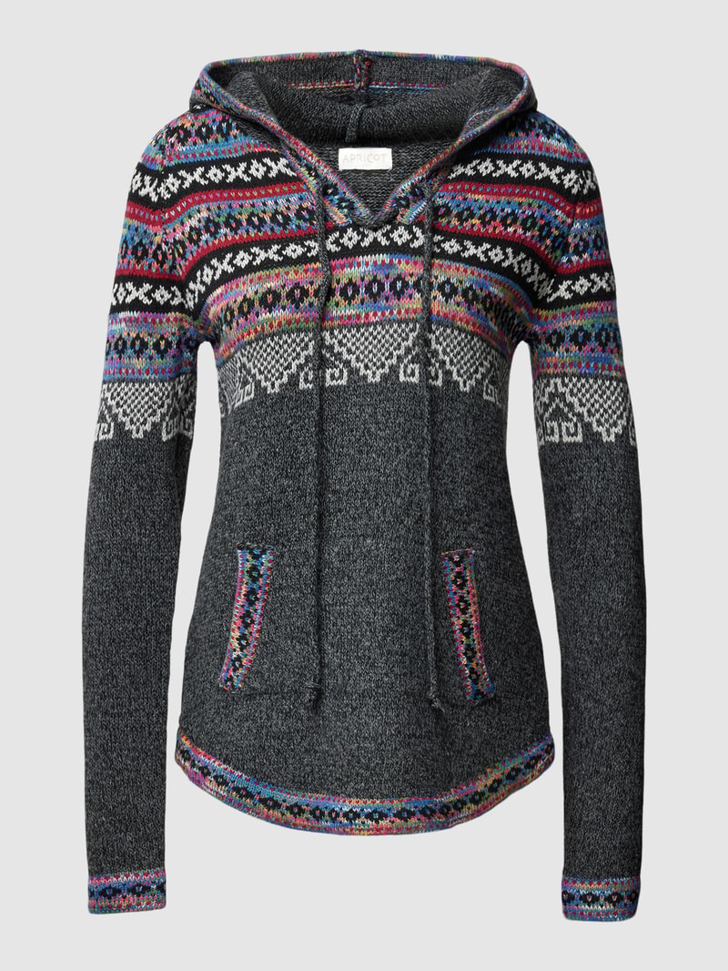 Norwegerpullover mit Kapuze in dunkelgrau