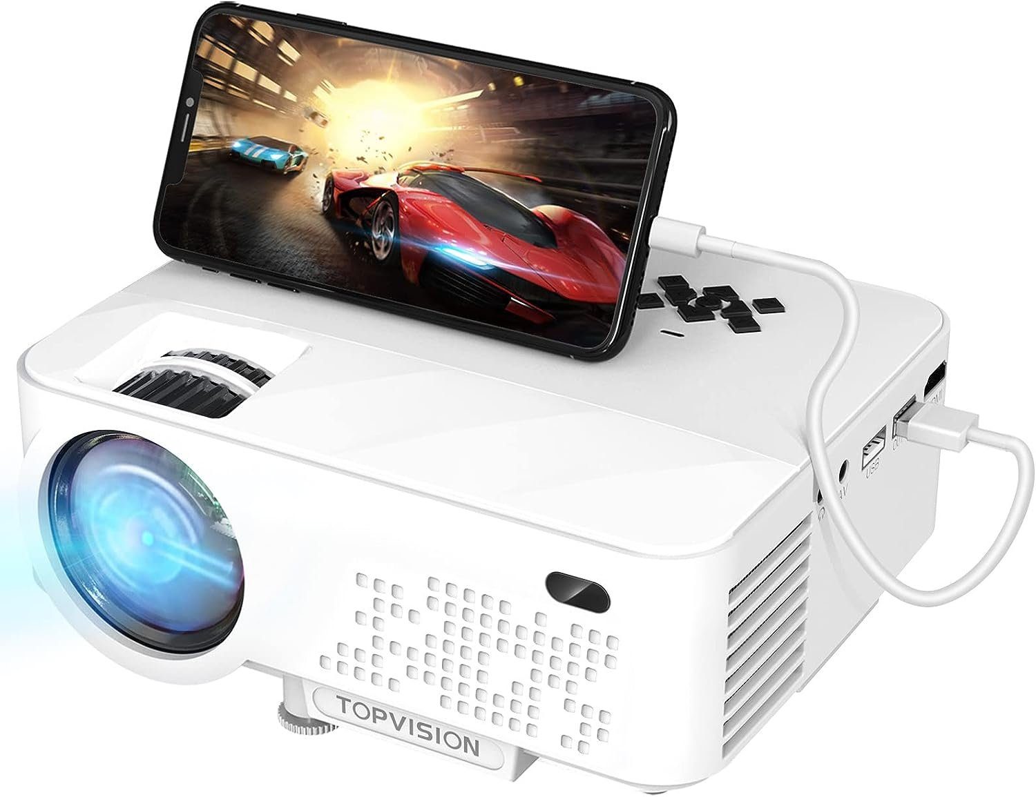 TOPVISION Minii mit Screen Mirroring Full HD 1080P Video Portabler Projektor (7000 lm, 9000:1, 1920 x 1080 px, mit 240