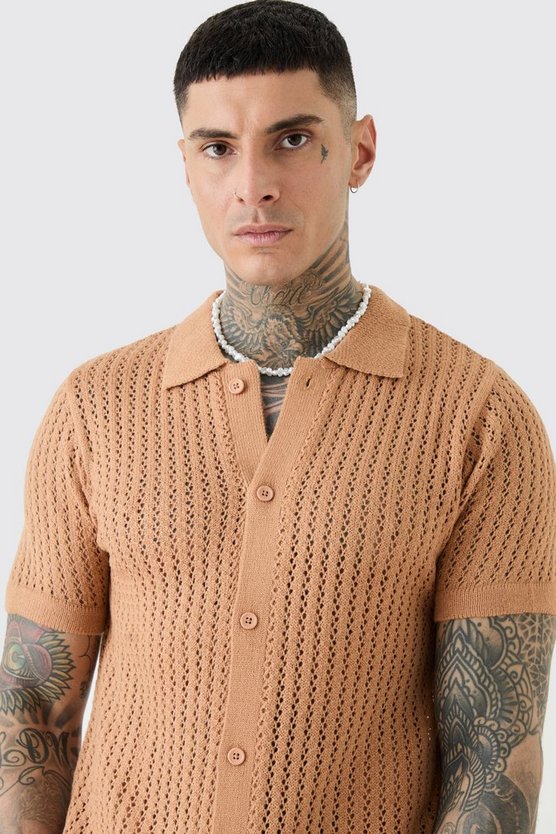 Tall kurzärmliges Hemd in Taupe