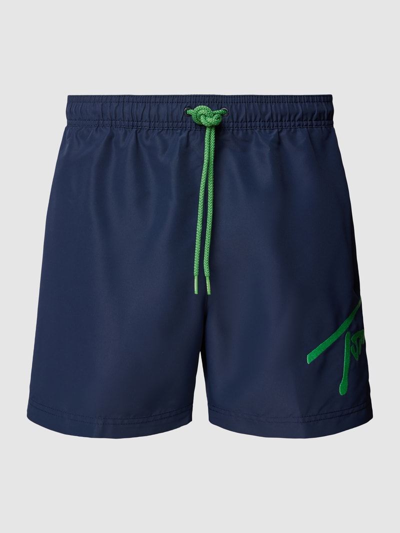 Badehose mit Label-Print in dunkelblau