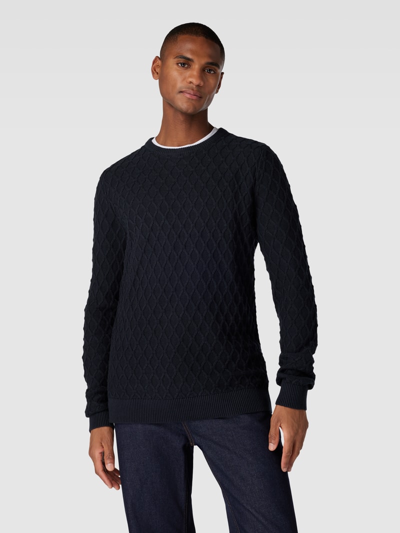 Strickpullover mit Strukturmuster in marineblau