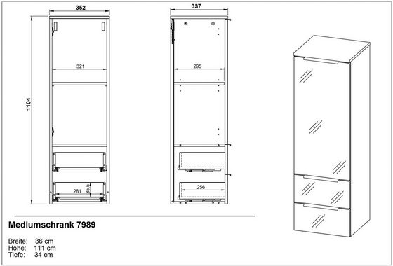 GERMANIA Badmöbel-Set Vasio, (5-St), inkl. WT-Unterschrank, Spiegelschrank, Schrank, Mediumschrank, Kommode
