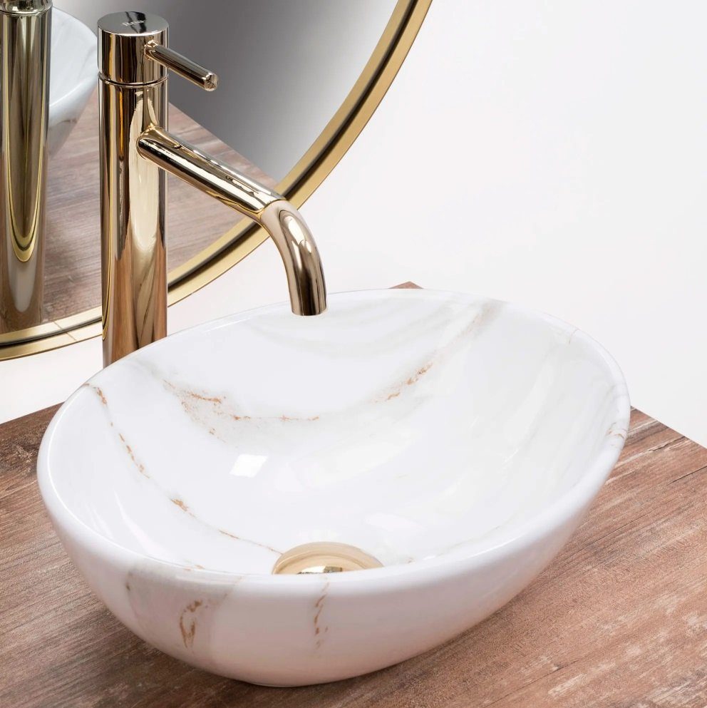 Badezimmer Rea Aufsatzwaschbecken Waschbecken Marmor Optik Gäste WC / Gäste Bad Sofia Mini 35x26cm