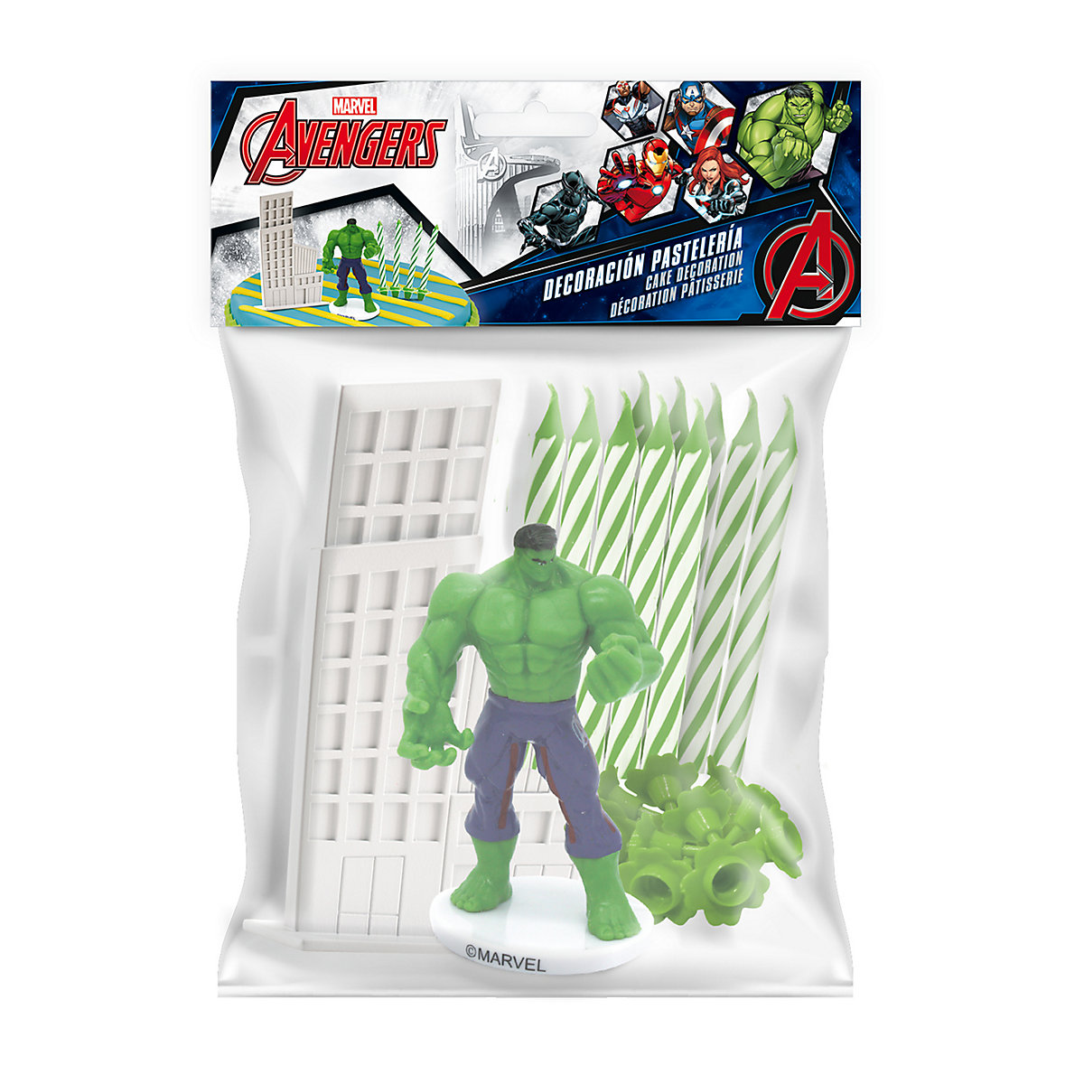 Hulk Tortendeko Set mit Häusern und Kerzen