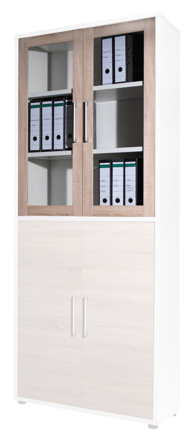 Tvilum Schranktür Glastüren 2er Set PRIMA, B 84 x H 105 cm, Glas, mit Rahmen in Eichedekor und 2 Griffen
