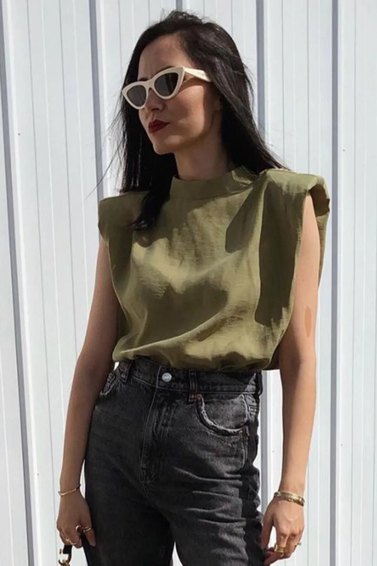 Madmext  Mad Girls Khaki gepolstertes T-Shirt Mg900