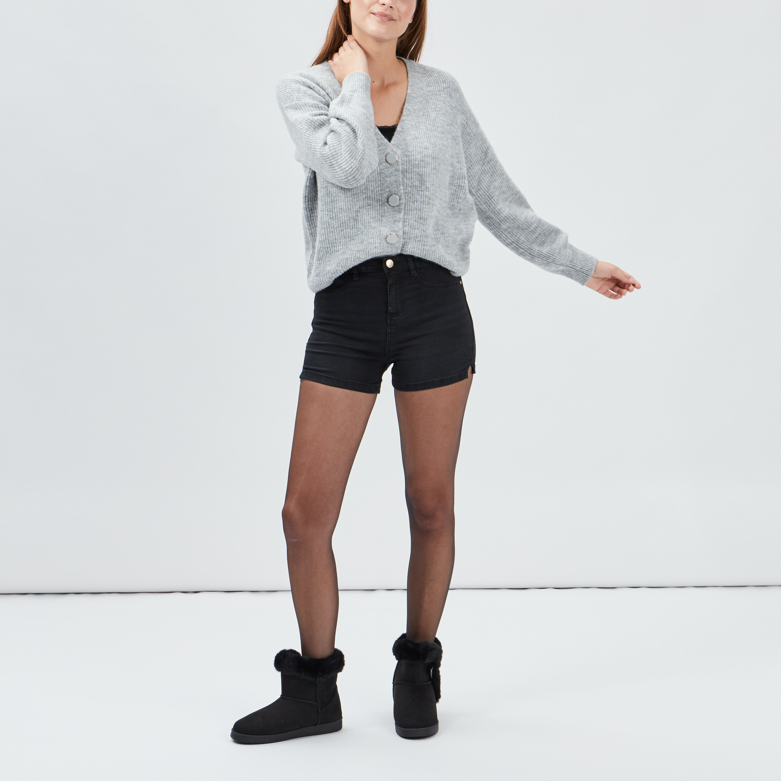 Gilet boutonné col en V gris femme | La Halle