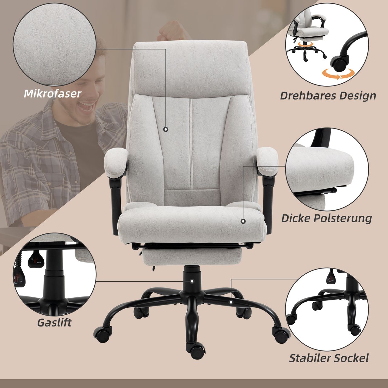 Vinsetto Massage-Bürostuhl, 111-119cm PC Stuhl mit Wippfunktion, Heizfunktion