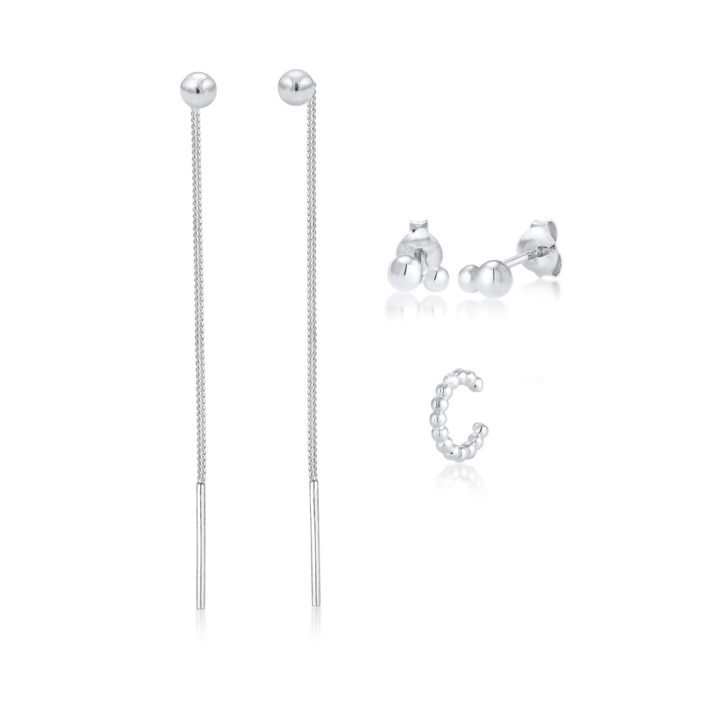 Elli Elli Boucles d'Oreilles Earcuff Set de 3 Boucles d'Oreilles Femme - (925/1000) Ar Boucles d'oreilles