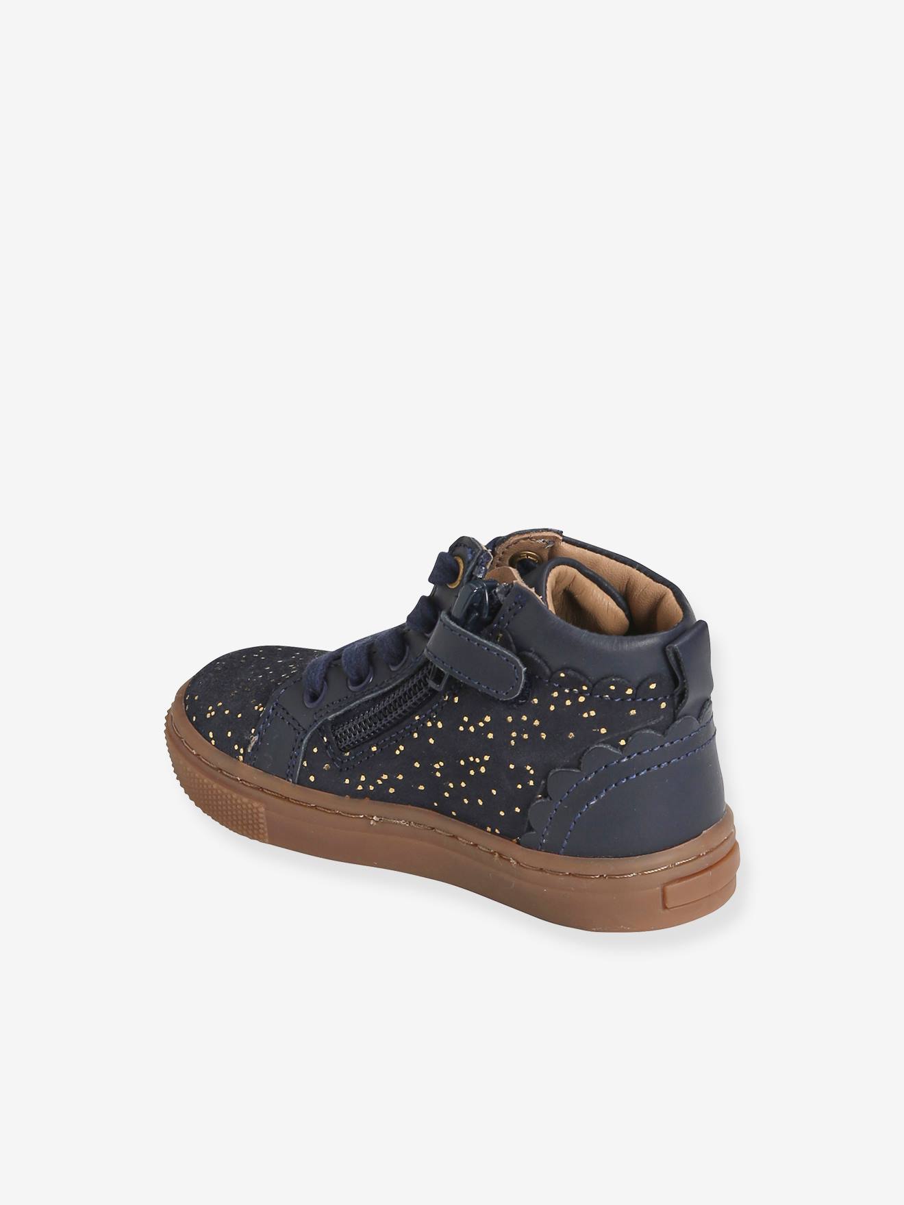 Baskets montantes cuir à lacet bébé fille marine