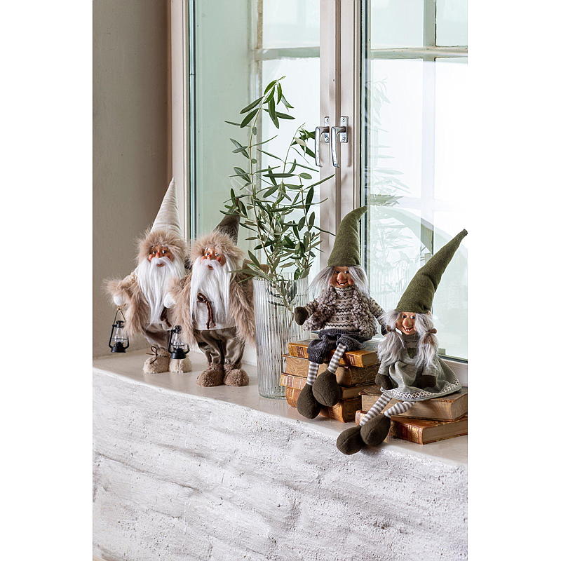 Home Nisse 50 cm m/lykt og sekk beige/brun