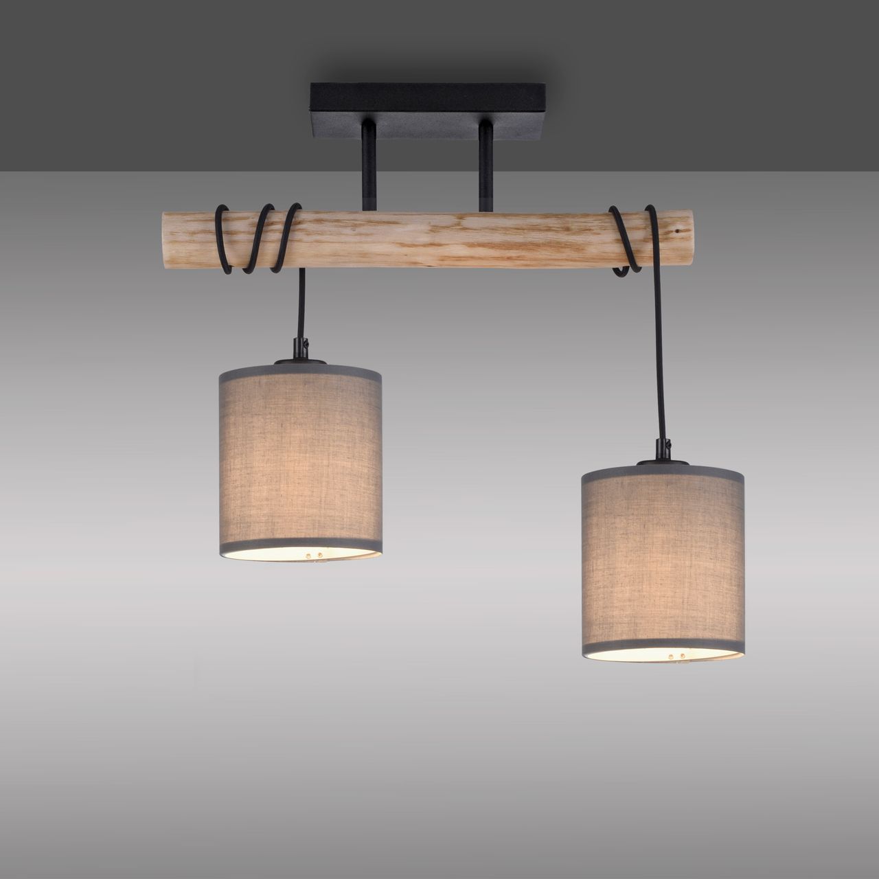 JUST LIGHT Deckenleuchte GREEN TRIBU, 2x E27/10,00Watt max., Eukalyptusholz, Taupe