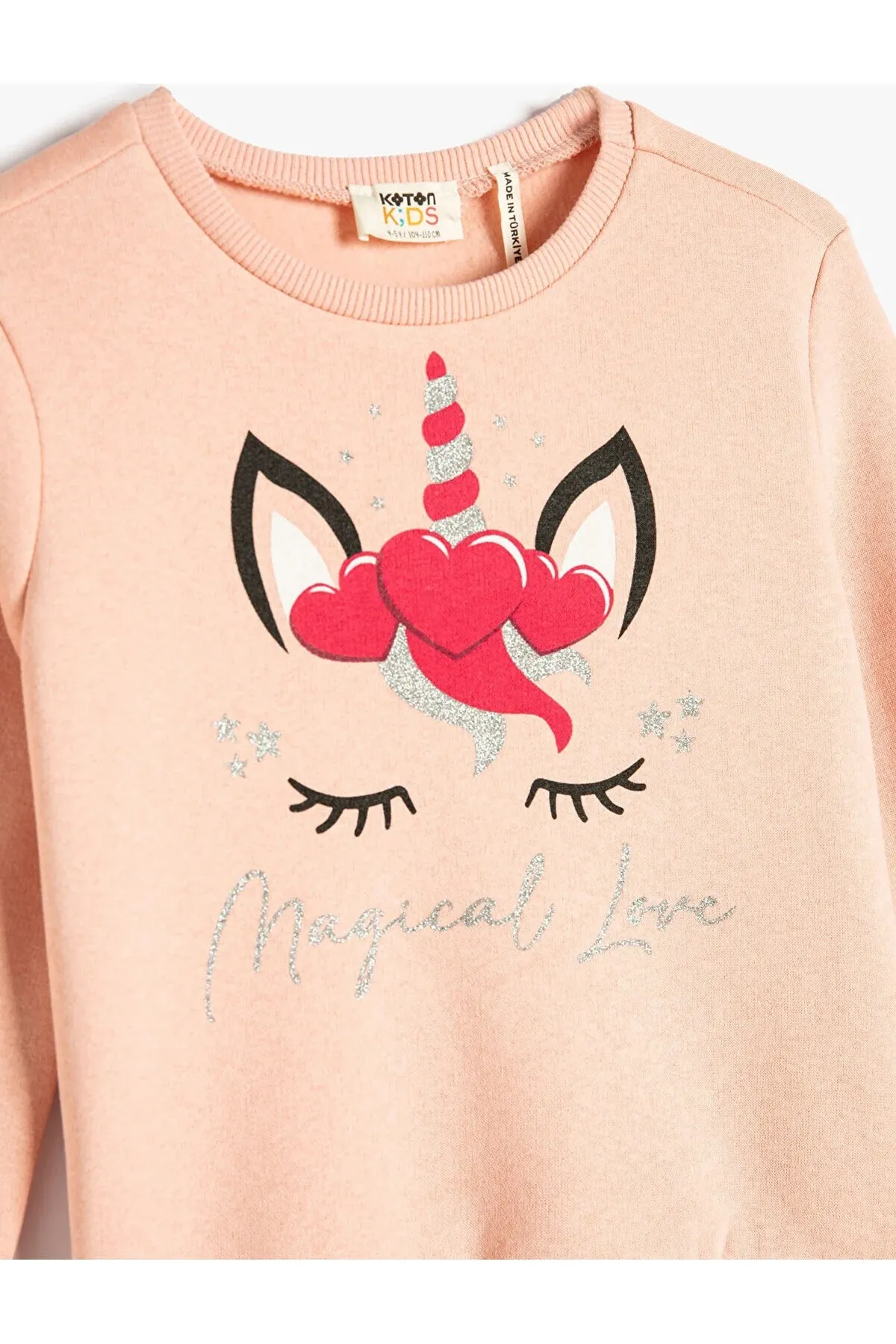 Koton  Sweatshirt mit Einhorn-Aufdruck, langärmlig, Rundhalsausschnitt, erhabene Baumwolle
