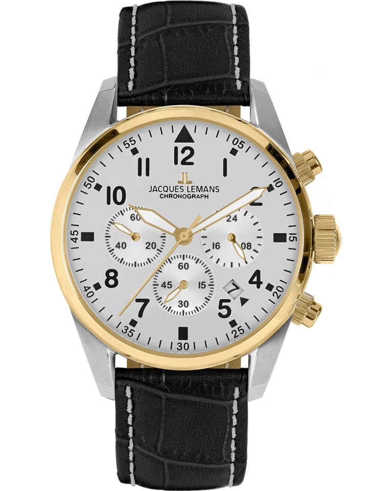 Jacques Lemans Herrenuhr Chronograph Sport Schwarz/Zweifarbig günstig kaufen onesize