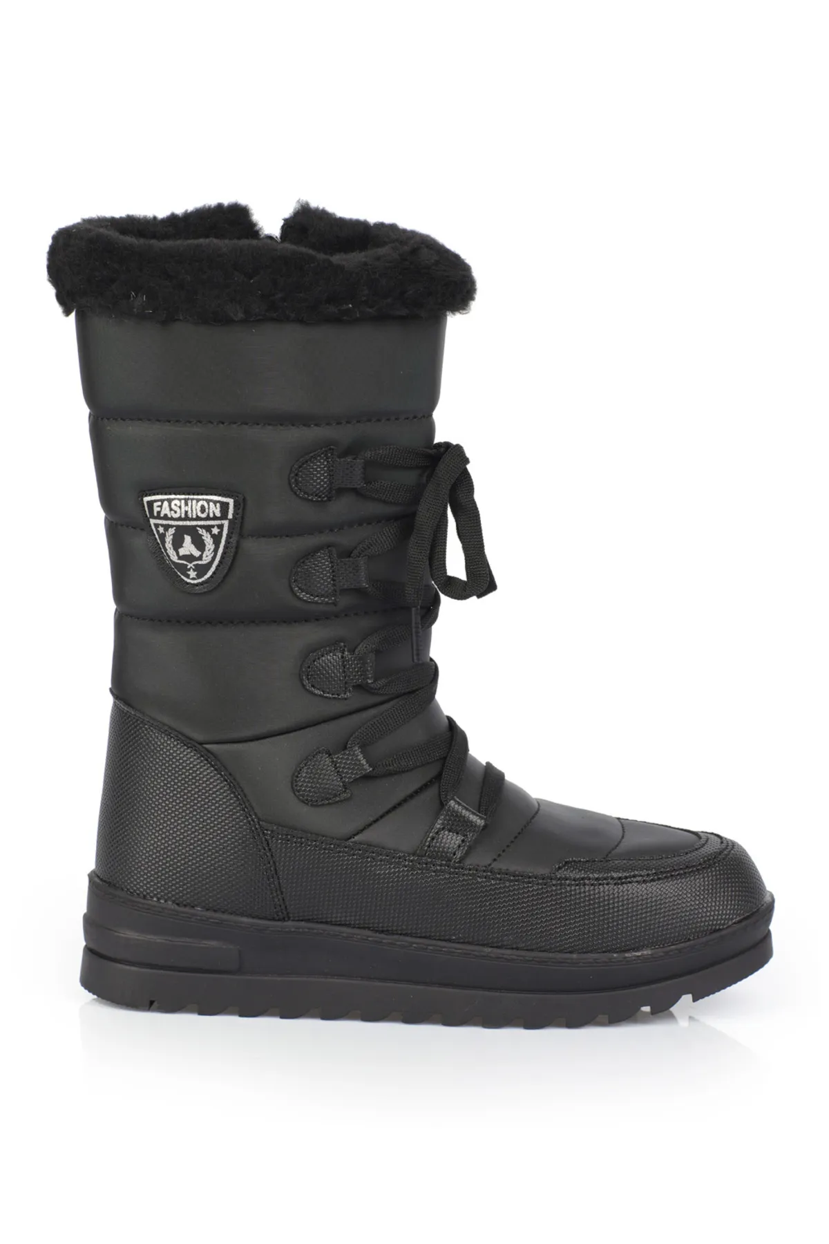 Capone Outfitters  Damen-Schneestiefel mit Trak-Sohle, seitlichem Reißverschluss, Pelzkragen, Schnürung und Fallschirmstoff