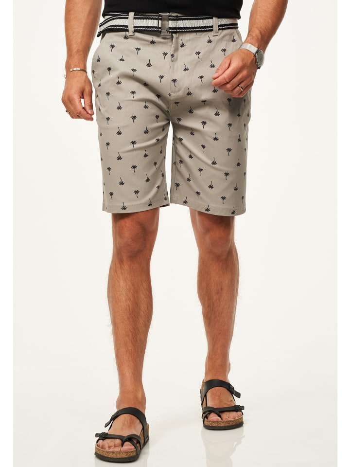 SOULSTAR Chinoshorts - für Herren mit Palmenmuster & Gürtel im Regular-Fit in Taupe günstig kaufen