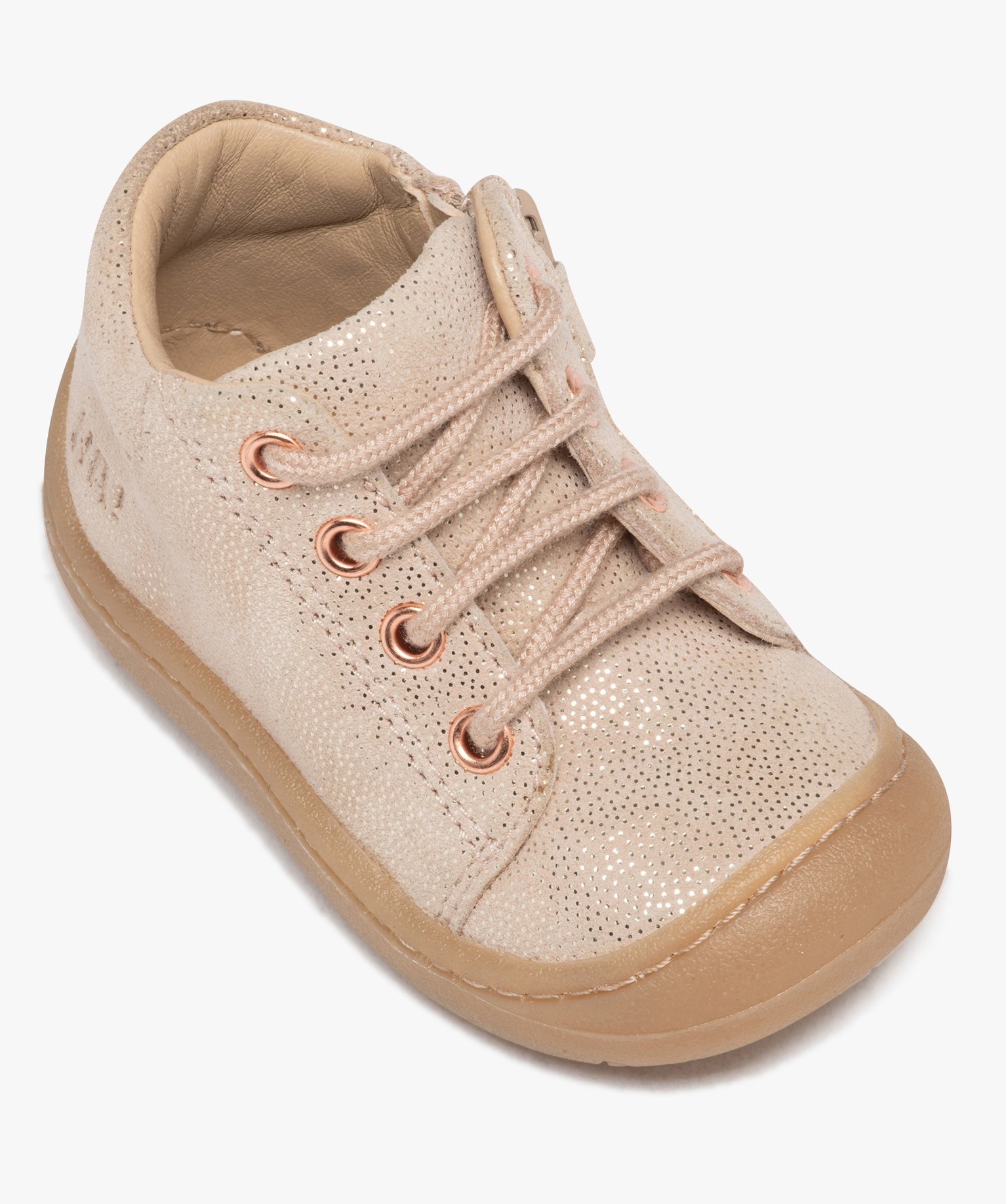 Chaussures premiers pas bébé fille en cuir à paillettes a... beige | GEMO