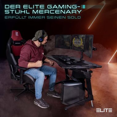 ELITE Gaming Gaming-Stuhl verstellbarer Profi Gamingstuhl ELITE Mercenary inkl. 4D-Armstützen (Drehstuhl inkl. Kopf- und Lendenwirkbelkissen (Alcantara-Optik), bis 150 kg, klappbare Rückenlehne - bis zu 135° neigbar, Home Office geeignet, Sicherheits