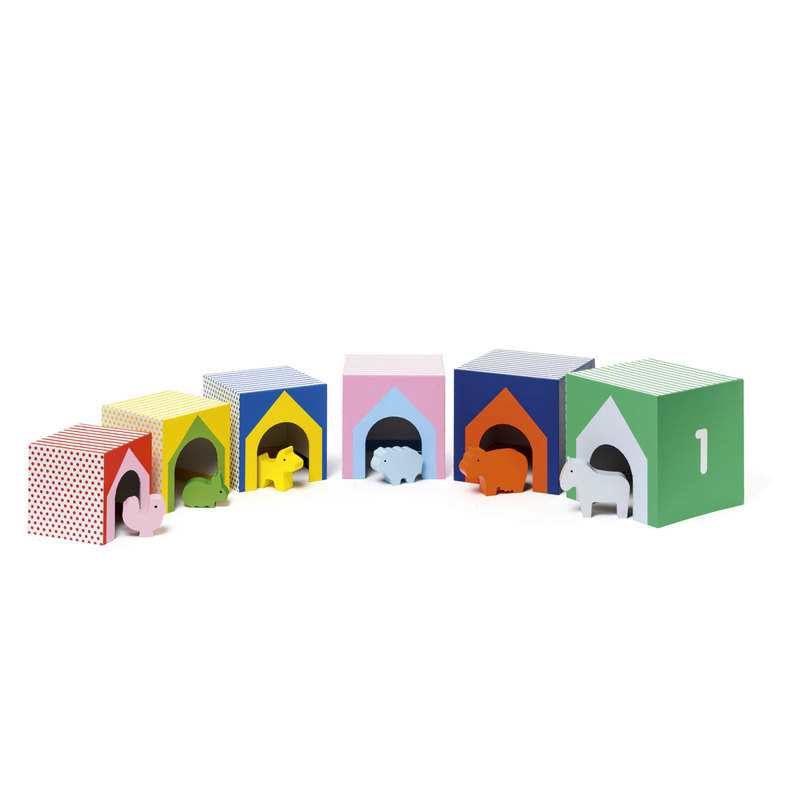 Cubes imagiers empilables et animaux en bois Oxybul