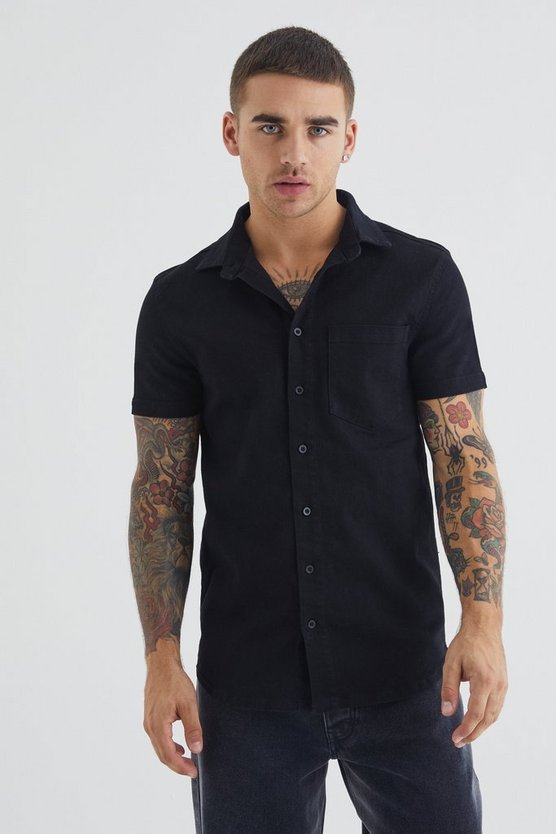 Kurzärmliges Muscle-Fit Jeanshemd