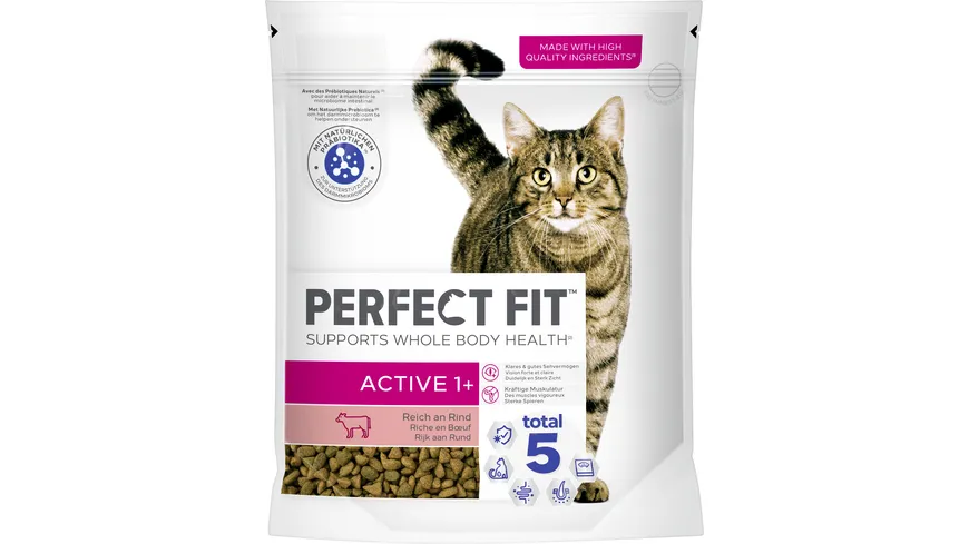 PERFECT FIT™ Katzentrockenfutter Beutel Active 1+ mit Rind 750 g