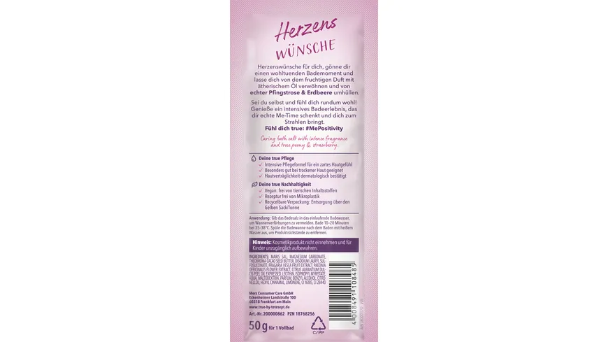 true by tetesept Herzenswünsche Pfingstrose Erdbeere Badesalz 50 g